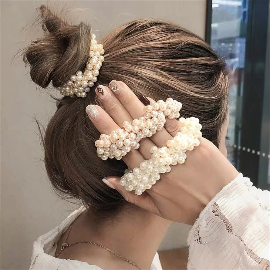 Woman Elegant Pearl Hair Ties  – Silicone Band Women recenzja i cena