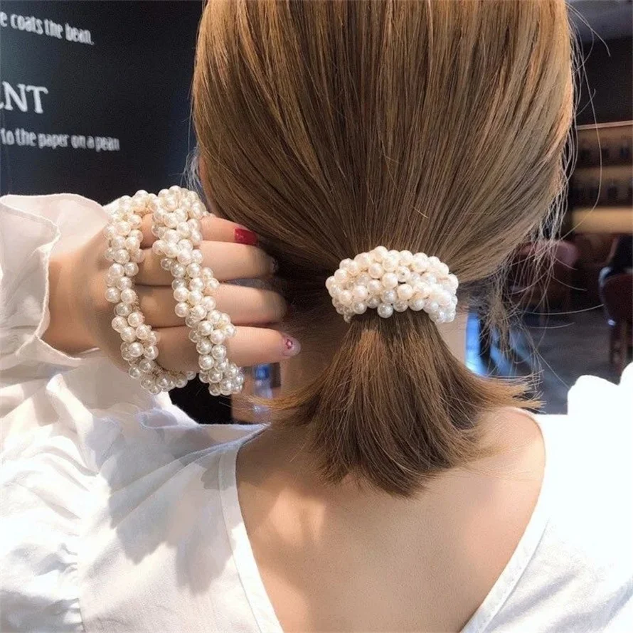 Woman Elegant Pearl Hair Ties  – Silicone Band Women recenzja i cena