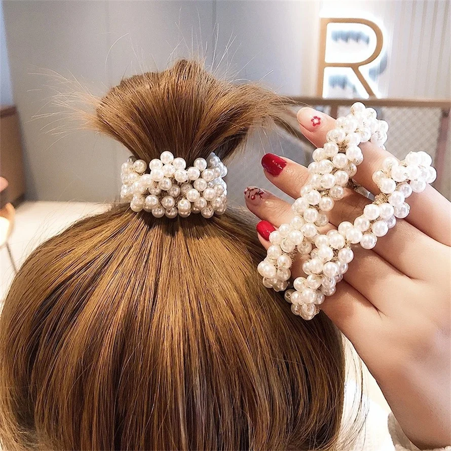 Woman Elegant Pearl Hair Ties  – Silicone Band Women recenzja i cena