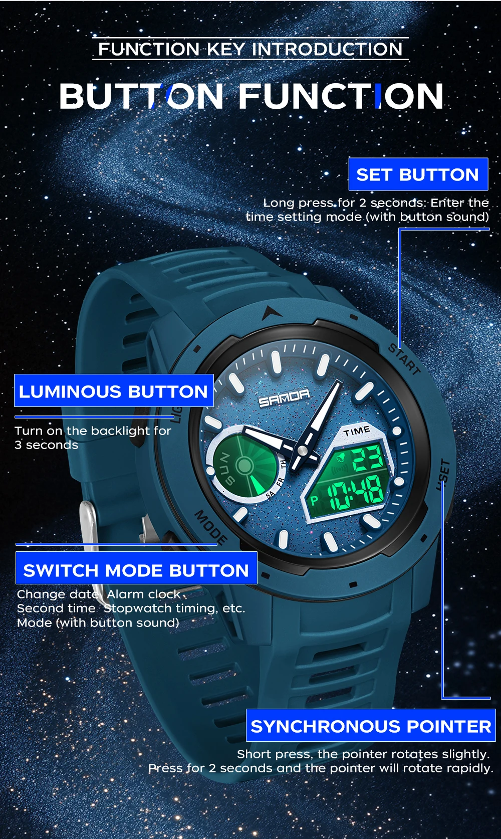 SANDA new men's fluorescent wa – Rubber Strap Diver recenzja i cena
