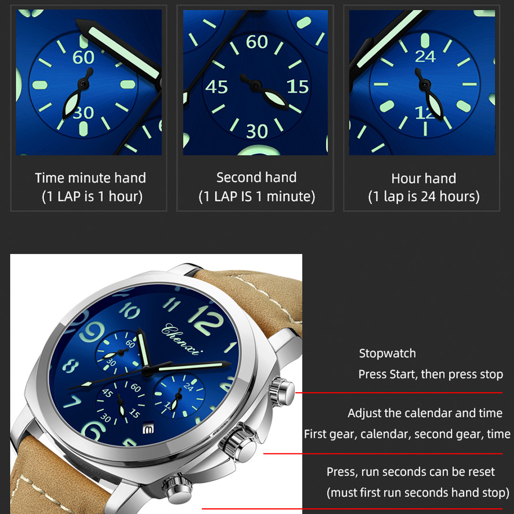 CHENXI Men Watch Multifunction – Leather Watch Band Men recenzja i cena