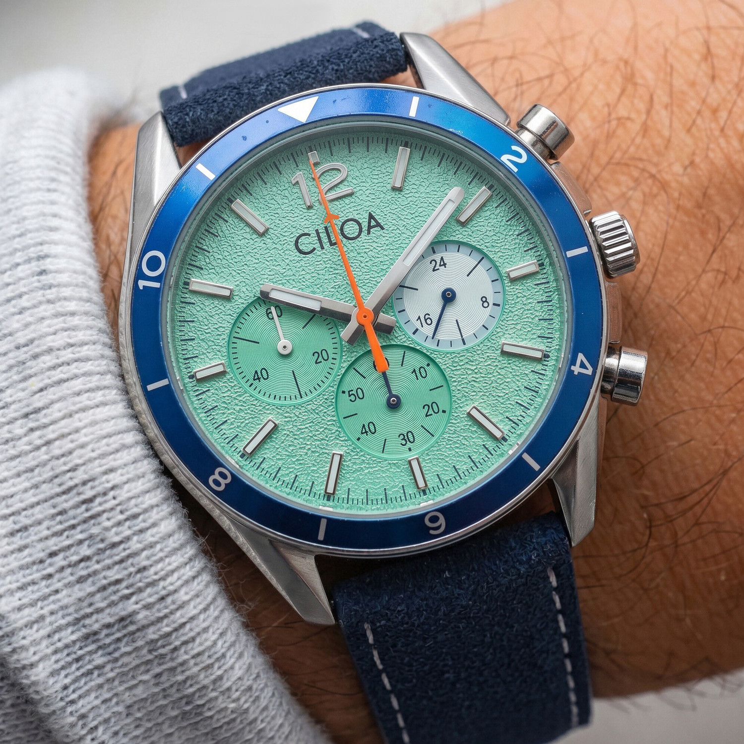 CILOA Men's Chronograph Watch  – Suede Strap Watch recenzja i cena