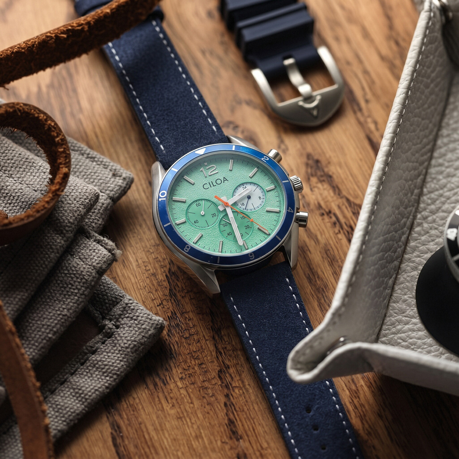 CILOA Men's Chronograph Watch  – Suede Strap Watch recenzja i cena