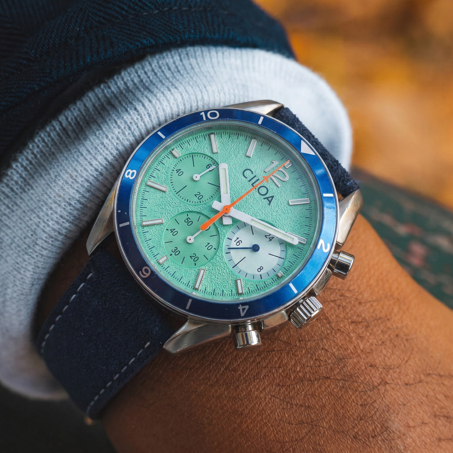 CILOA Men's Chronograph Watch  – Suede Strap Watch recenzja i cena
