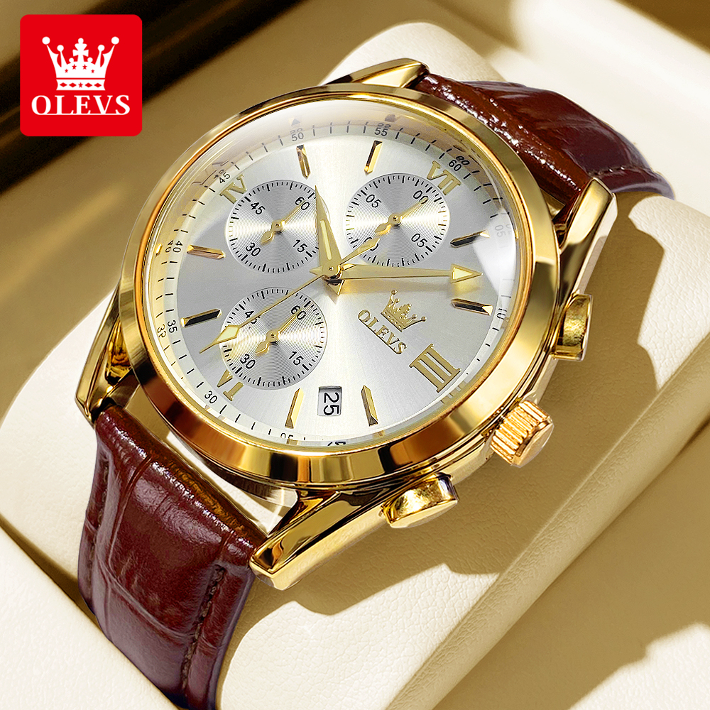 OLEVS 2872 Chronograph Men's W – Leather Watch Band Men recenzja i cena