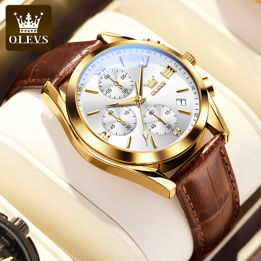 OLEVS 2872 Chronograph Men's W – Leather Watch Band Men recenzja i cena
