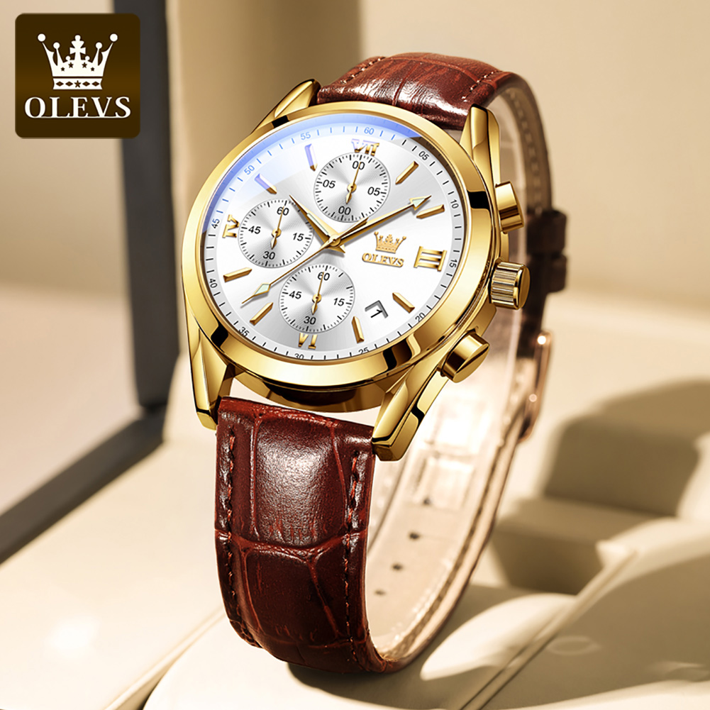 OLEVS 2872 Chronograph Men's W – Leather Watch Band Men recenzja i cena