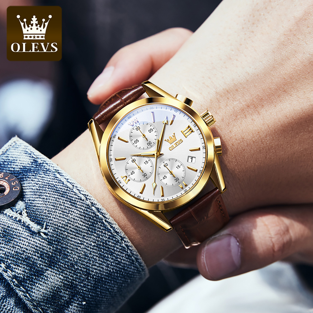 OLEVS 2872 Chronograph Men's W – Leather Watch Band Men recenzja i cena