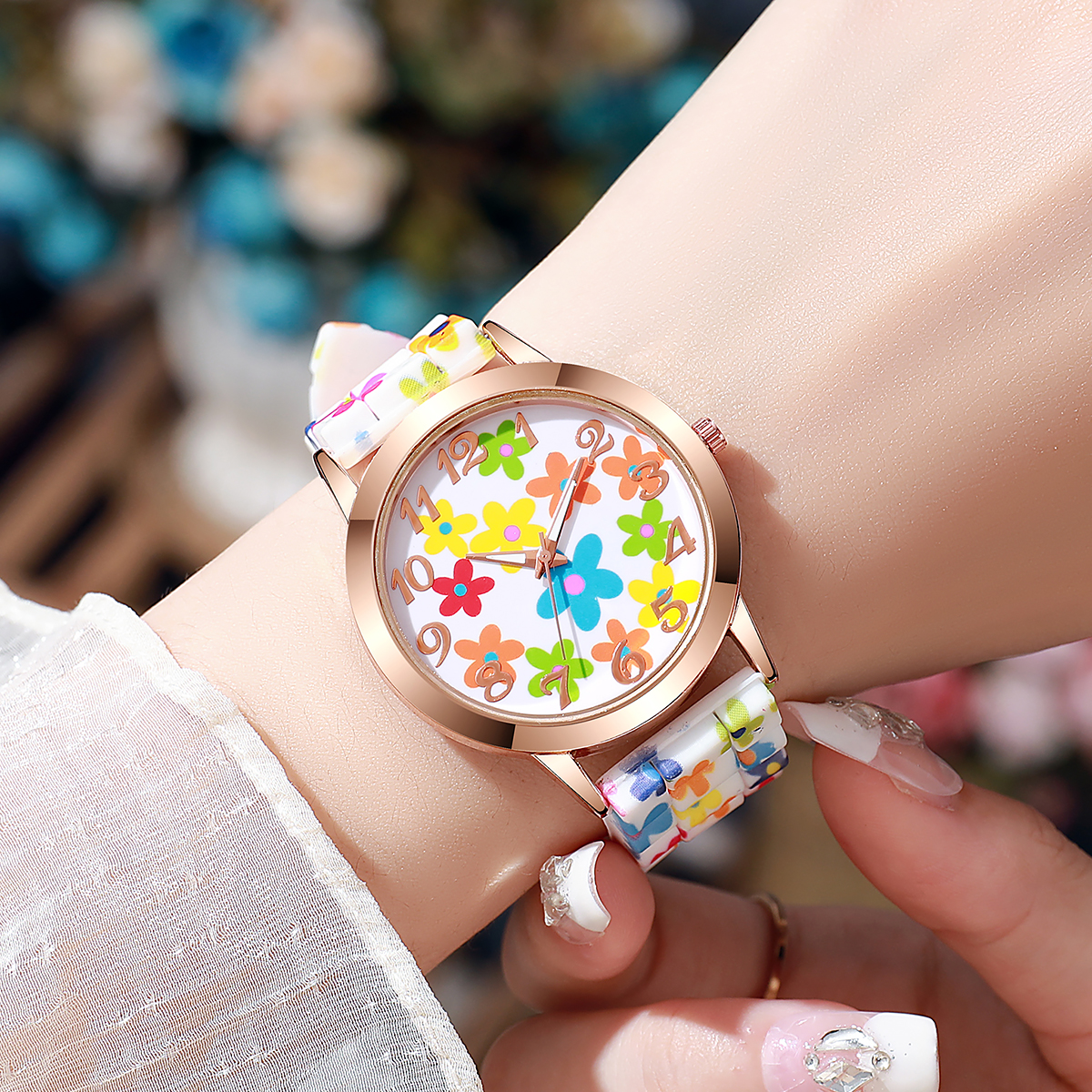 Fashion Flowers Printed Women  – Silicone Band Women recenzja i cena